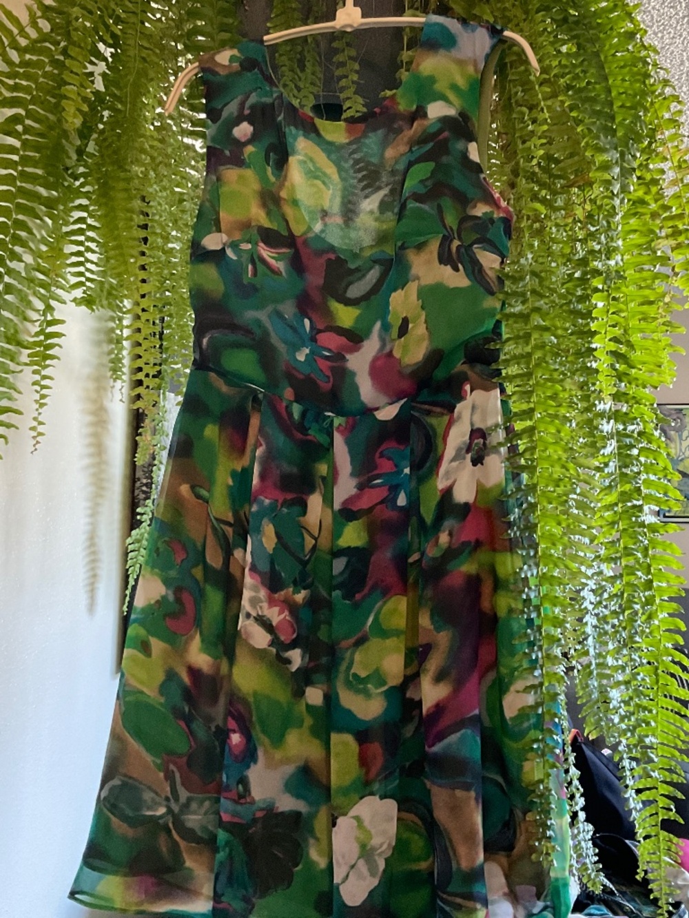 Watercolor-esque Abstract Floral Midi Flare tank Dress